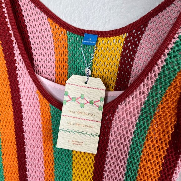 Farm Rio x Anthropologie Sleeveless Multicolor Stripe Crocet Midi Dress XS - Picture 7 of 13